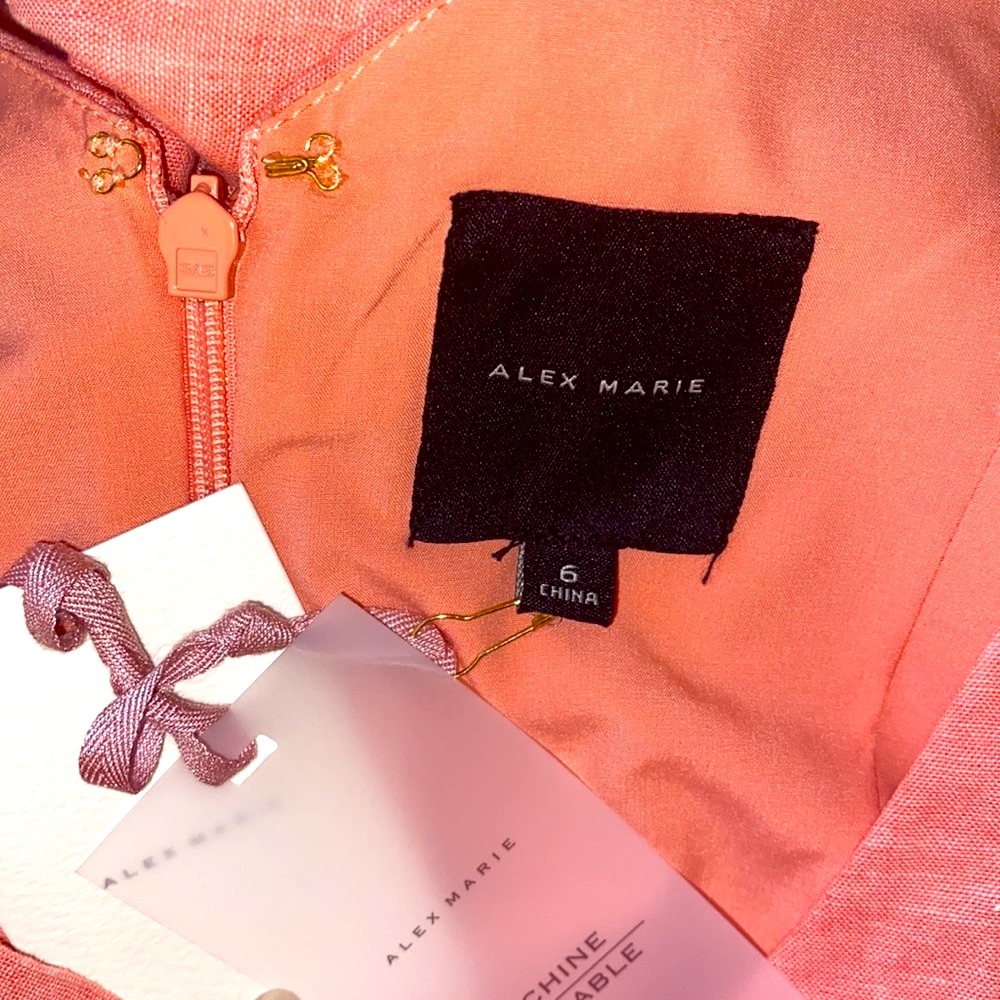 Alex Marie Pink Linen Cotton Blend Tie Waist Pinafore Apron A-Line Midi Dress - Picture 3 of 5
